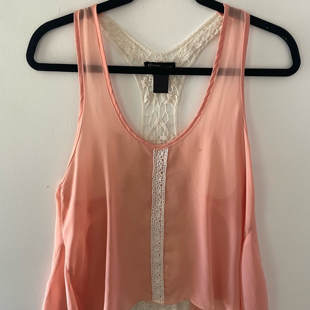 Sheer Pink Tank with Crochet Back